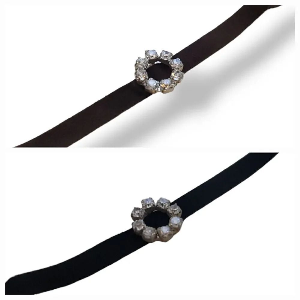 NEW Vintage 90's Y2K 2PC Velvet and Rhinestone Bracelet in Brown and Black